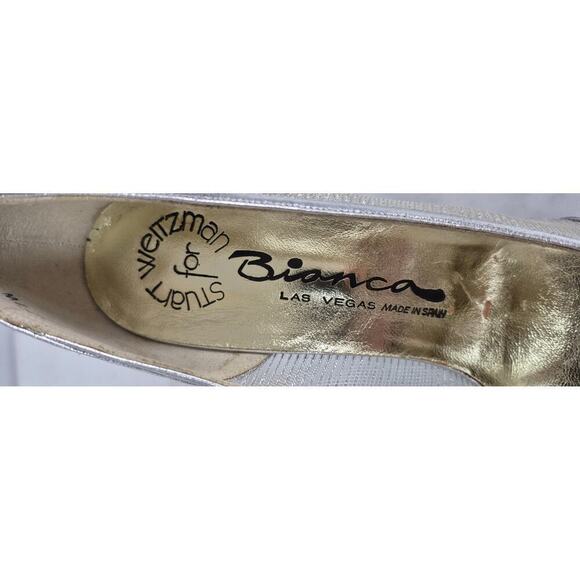 VTG NEW 80s Stuart Weitzman for Bianca Las Vegas Silver Mesh Pumps Sz 7.5AA - Picture 5 of 7